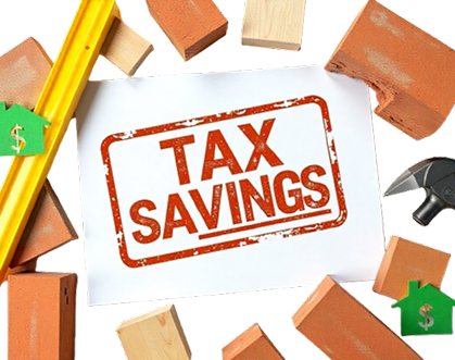 Maximize Tax Savings with DDP’s Deconstruction Program Tax savings concept with construction materials symbolizing deconstruction benefits and financial advantages
